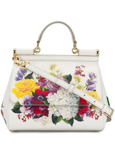 Dolce & Gabbana Floral Print Sicily Bag In White