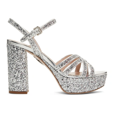 Miu Miu Glittered Leather Platform Sandals In Silver