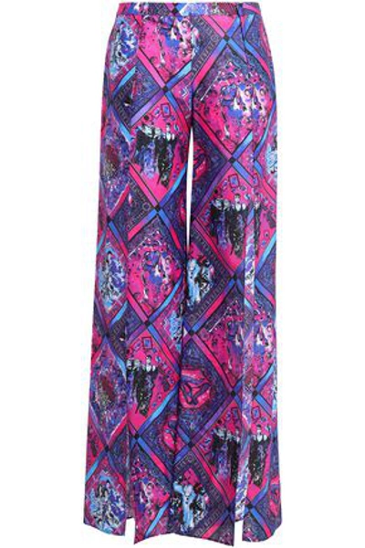 Versace Woman Split-front Printed Wide-leg Pants Fuchsia