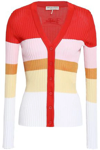 Emilio Pucci Color-block Ribbed-knit Cardigan In Red