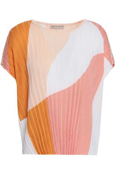 Emilio Pucci Woman Color-block Ribbed-knit Top Pastel Pink