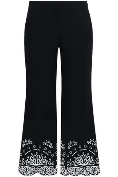 Emilio Pucci Broderie Anglaise-trimmed Cotton-piqué Kick-flare Pants In Black