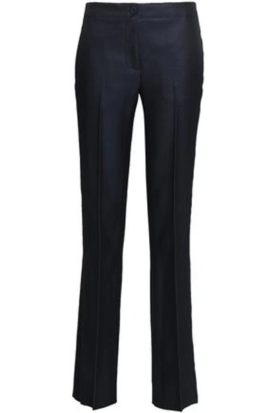 Emilio Pucci Woman Satin-trimmed Wool And Silk-blend Straight-leg Pants Navy