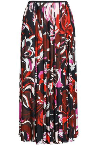 Emilio Pucci Woman Pleated Printed Jersey Maxi Skirt Brick