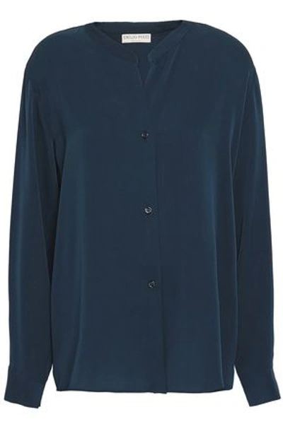 Emilio Pucci Silk-blend Satin-crepe Shirt In Navy