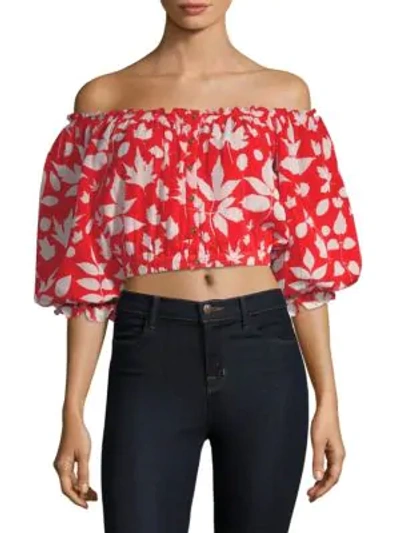 Carolina K Alexa Off-the-shoulder Crop Blouse In Red White