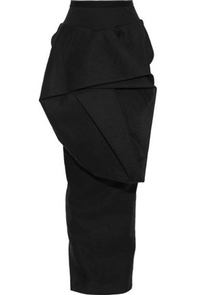 Rick Owens Woman Ribbed Knit-paneled Gathered Woven Maxi Skirt Black