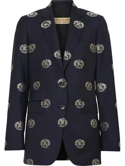 Burberry Fil Coupé Crest Wool Tailored Jacket In Blue