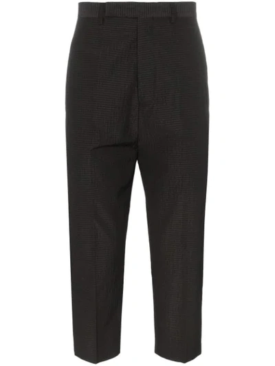 Rick Owens Cropped Stripe Wool Blend Trousers In Black