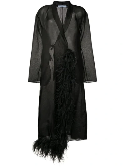 Prada Feather-trimmed Silk Organza Coat In Black