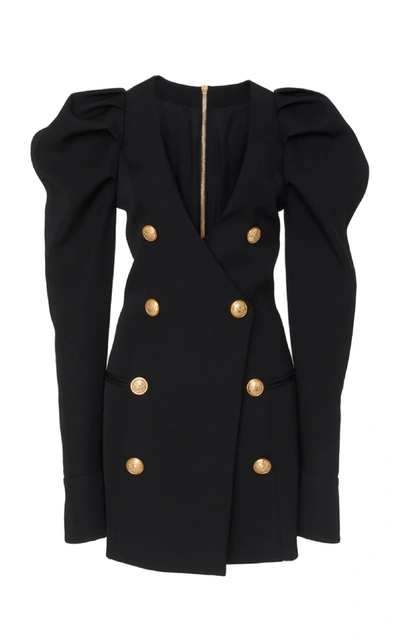 Balmain Double-breasted Wool Minidress In Black