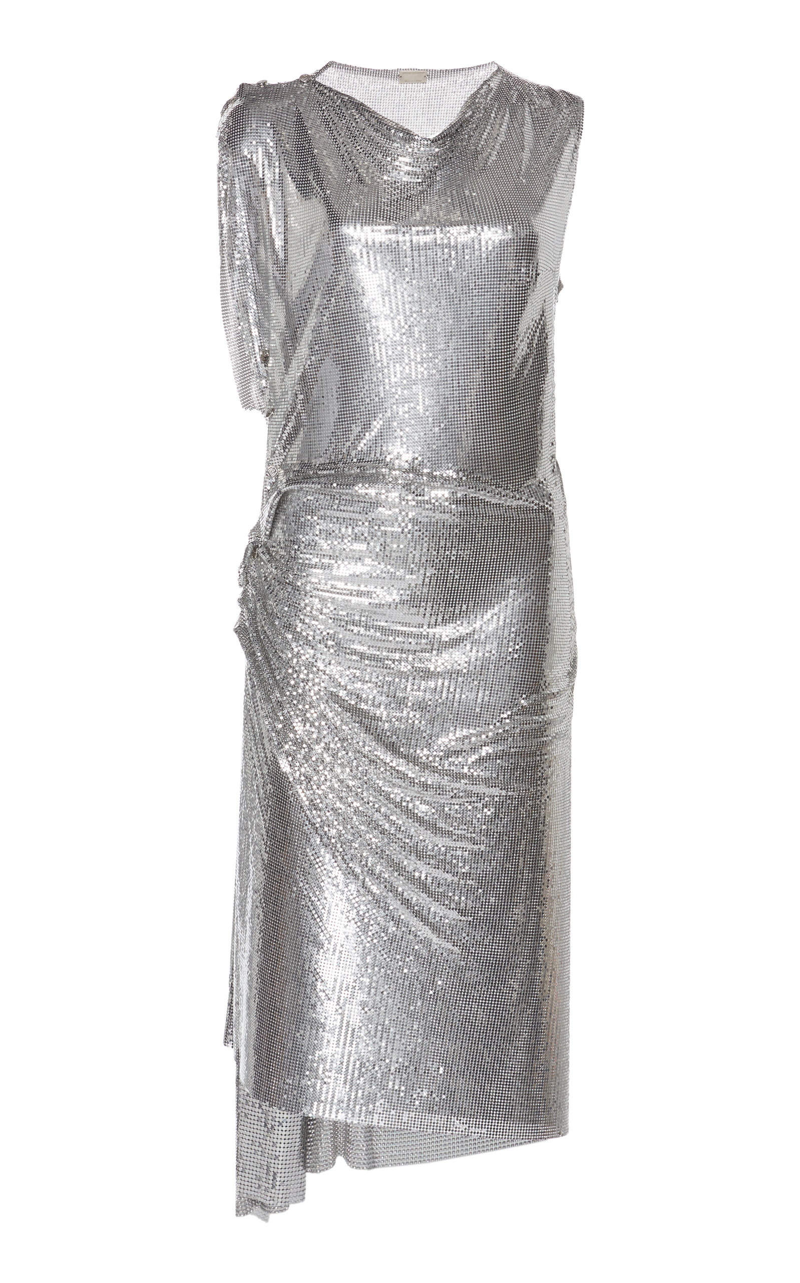 Paco Rabanne Ruched Metallic Chain-link Dress In Silver | ModeSens