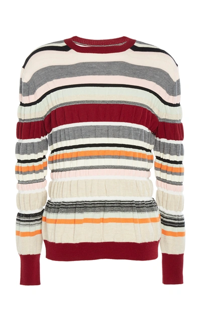 Jw Anderson Multi Colour Stripe Ruched Jumper In Red
