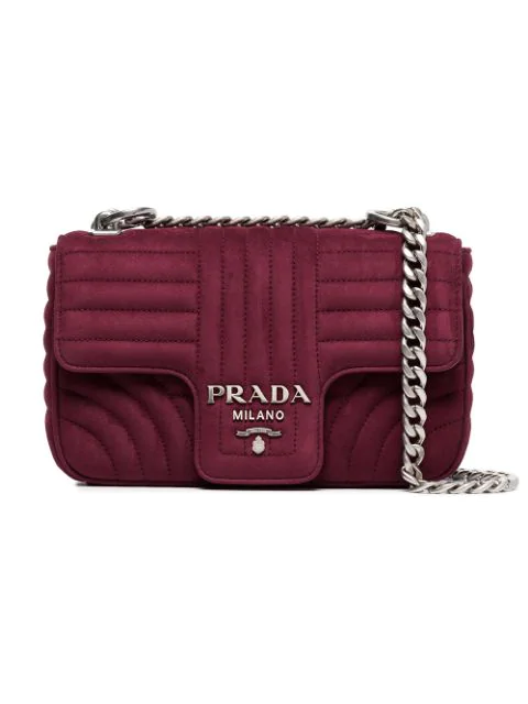 Prada Burgundy Red Diagramme Small Suede Leather Crossbody Bag | ModeSens