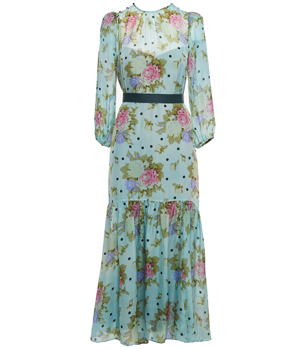 Black Iris Iris Rose Print Silk Chiffon Midi Dress In Floral ModeSens