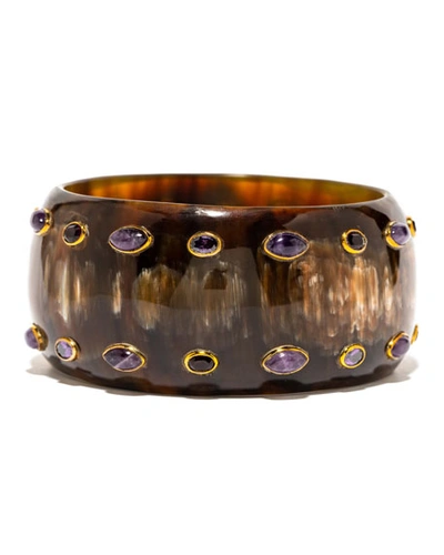 Ashley Pittman Mixed-horn & Amethyst Bangle Bracelet In Purple