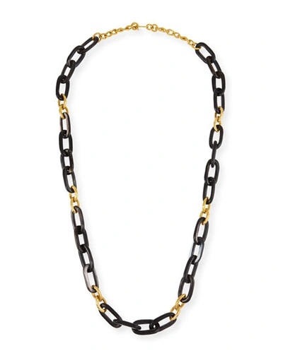 Ashley Pittman Dark Horn & Bronze Alternating Link Necklace, 38"l In Neutral Pattern