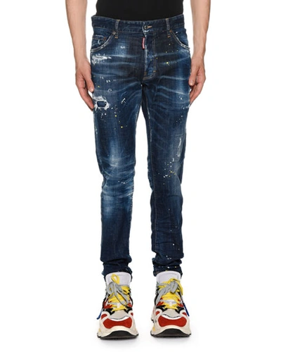 Dsquared2 Men's Cool Guy Paint-spots Jeans In Blue