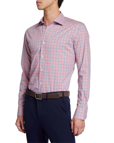 Neiman Marcus Men's Two-tone Plaid Sport Shirt In Pink/blue