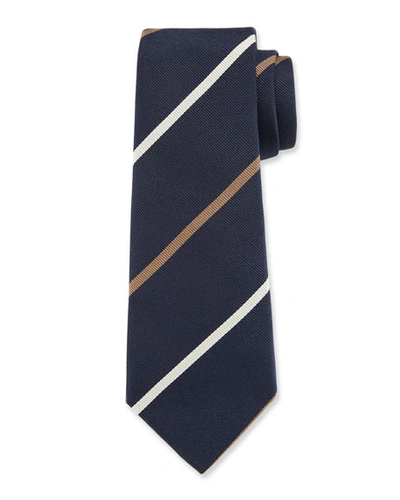 Brunello Cucinelli Bicolor Striped Silk Tie In Blue/brown