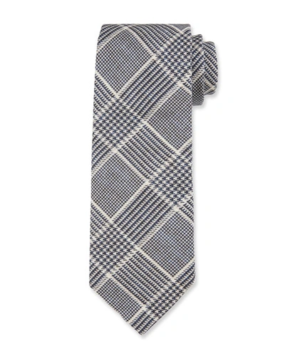 Brunello Cucinelli Men's Plaid Linen/silk Tie In Blue
