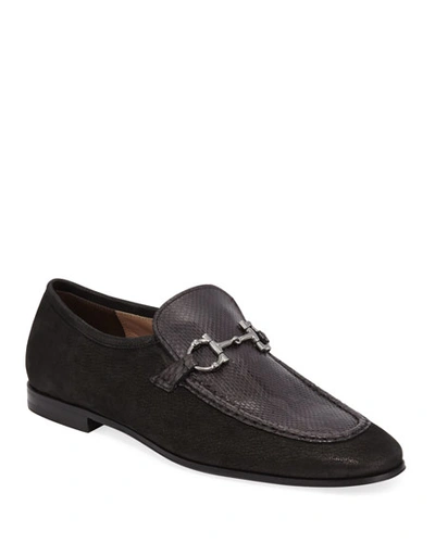 Ferragamo Men's Anderson 2 Leather & Python Bit Loafers In Black