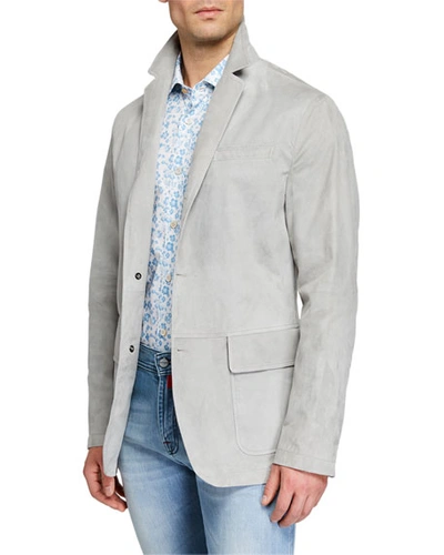 Kiton Men's Suede Three-button Blazer In Gray