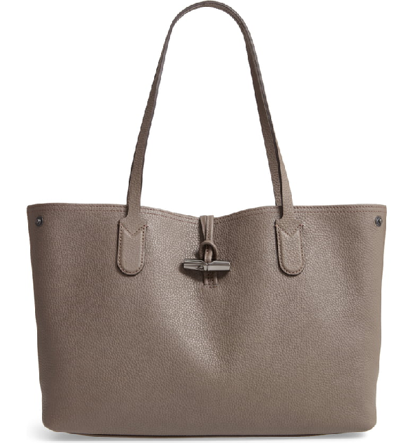 Longchamp Roseau Essential Medium Leather Shoulder Tote Bag In Grey | ModeSens