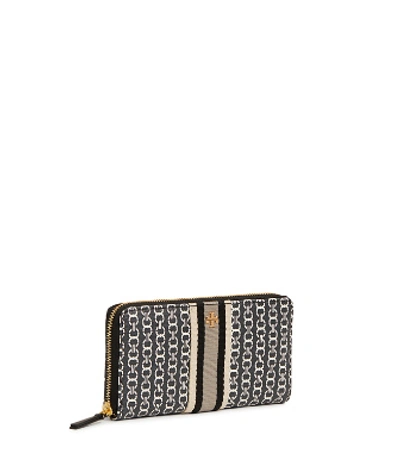 Tory Burch Gemini Link Canvas Zip Continental Wallet In Black Gemini Link