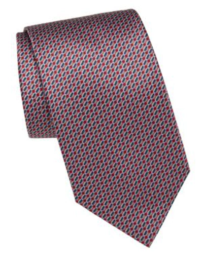 Brioni Oval Bar-print Silk Tie In Red Grey