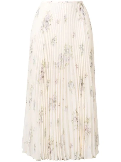 Joseph Abbot Pleated Floral-print Silk-chiffon Midi Skirt In White