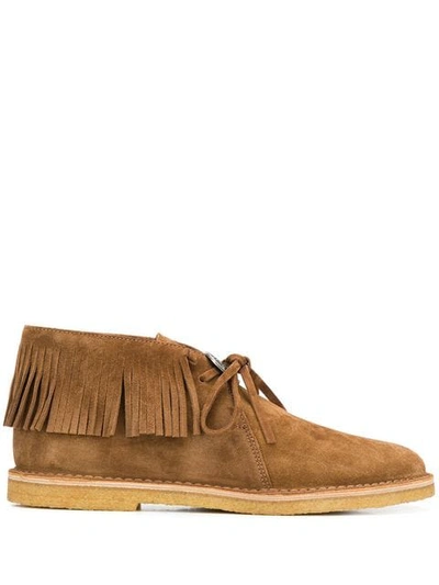 Saint Laurent Nino Fringed Suede Boots In Brown