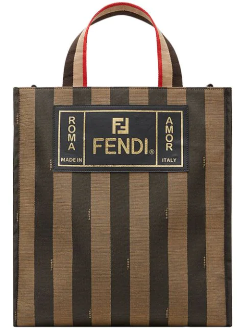 Fendi Penguin Stripe Medium Tote Bag In F164h-tabacco Brown +black