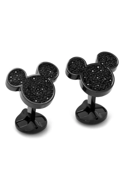 Cufflinks, Inc Disney Stainless Steel Black Pave Crystal Mickey Mouse Cufflinks