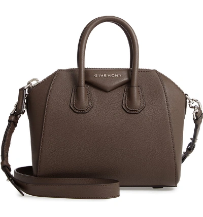 Givenchy 'mini Antigona' Sugar Leather Satchel - Grey In Heather Grey