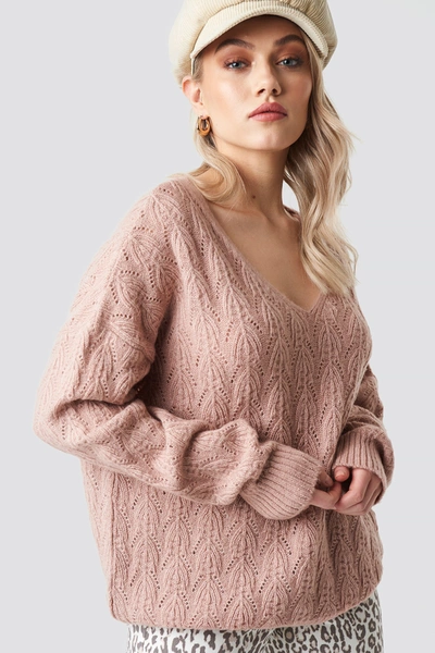 Kae Sutherland X Na-kd V-neck Pattern Knitted Sweater - Pink In Light Pink