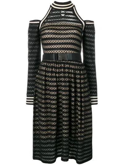 Fendi Cutout Shoulder Waffle-knit Dress In Black Nude
