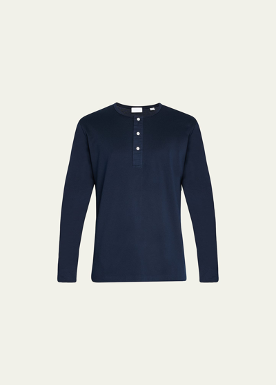 Handvaerk Pima Cotton-jersey Henley Pyjama T-shirt In Dark Navy