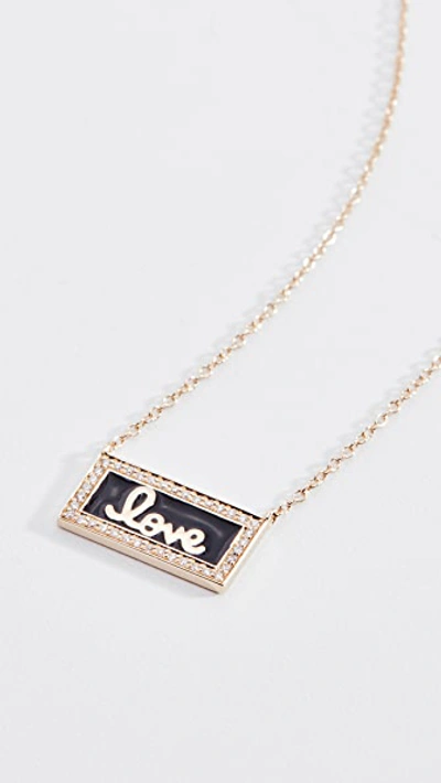 Sydney Evan 14k Love Script Bar Necklace In Black/gold