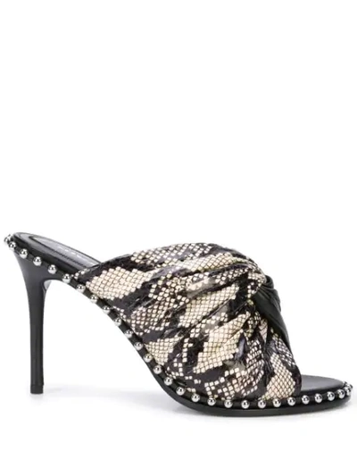 Alexander Wang Lily Snake-skin & Leather Twist Stiletto Backless Sandals In Black