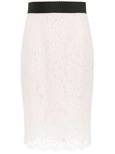 Dolce & Gabbana Floral Lace Straight Skirt In White
