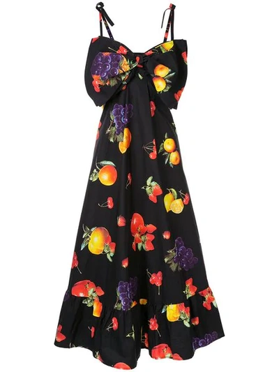 Msgm Fruit Print Maxi Dress In Black