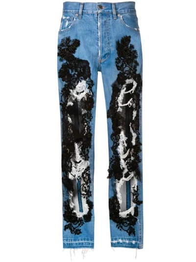 Almaz Distressed Lace Jeans In Blue