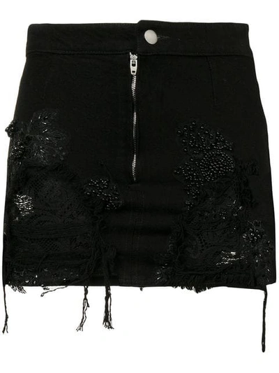 Almaz Denim And Lace Mini Skirt In Black