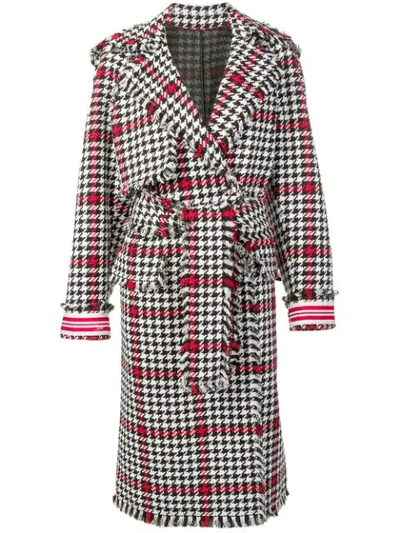 Msgm Houndstooth Wrap Style Coat In Black