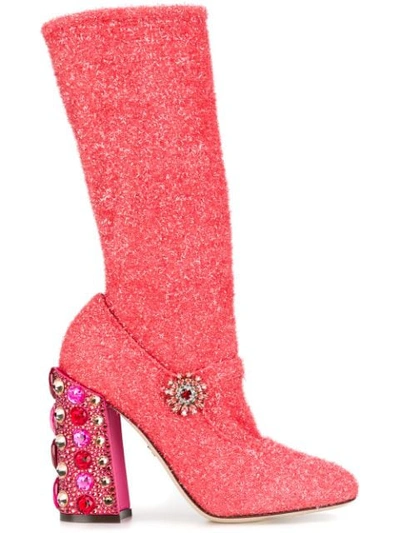 Dolce & Gabbana Jewel Heel Boots In Pink