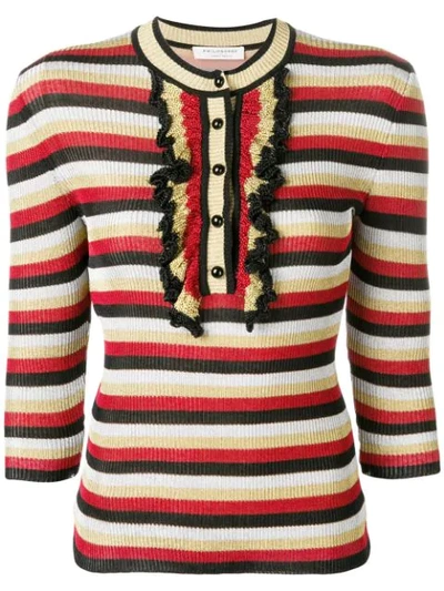 Philosophy Di Lorenzo Serafini Ruffle Detail Striped Sweater In Black