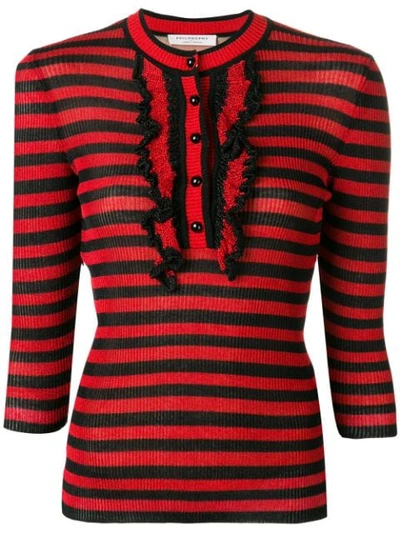 Philosophy Di Lorenzo Serafini Ruffle Detail Striped Sweater In Black