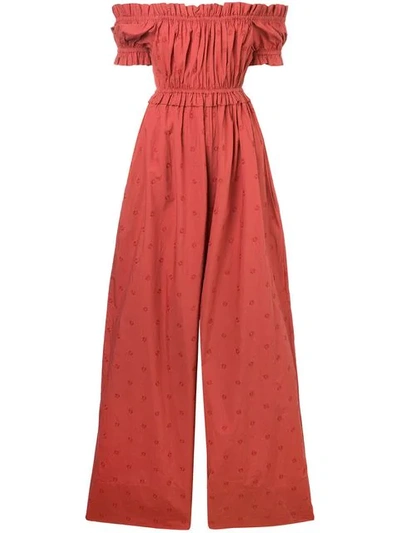 Ulla Johnson Off Shoulder Jumpsuit In Red