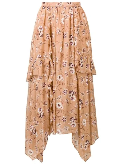Ulla Johnson Floral Print Asymmetric Skirt In Brown